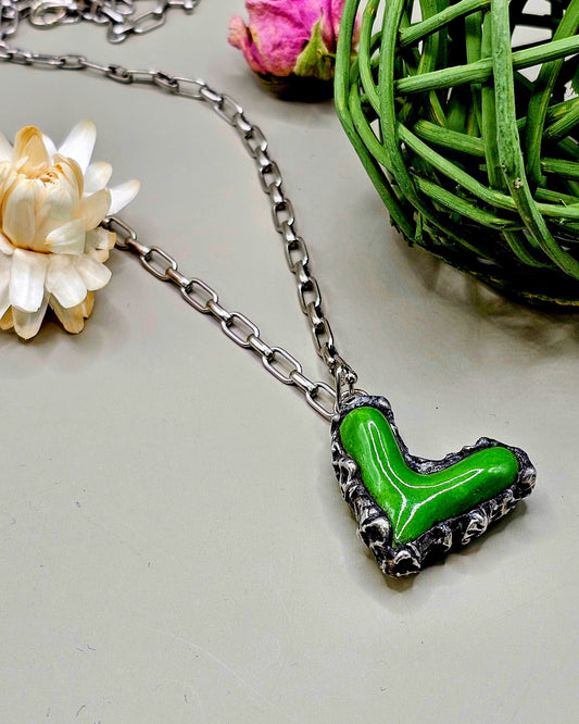 Edgy Green Ceramic Heart Necklace